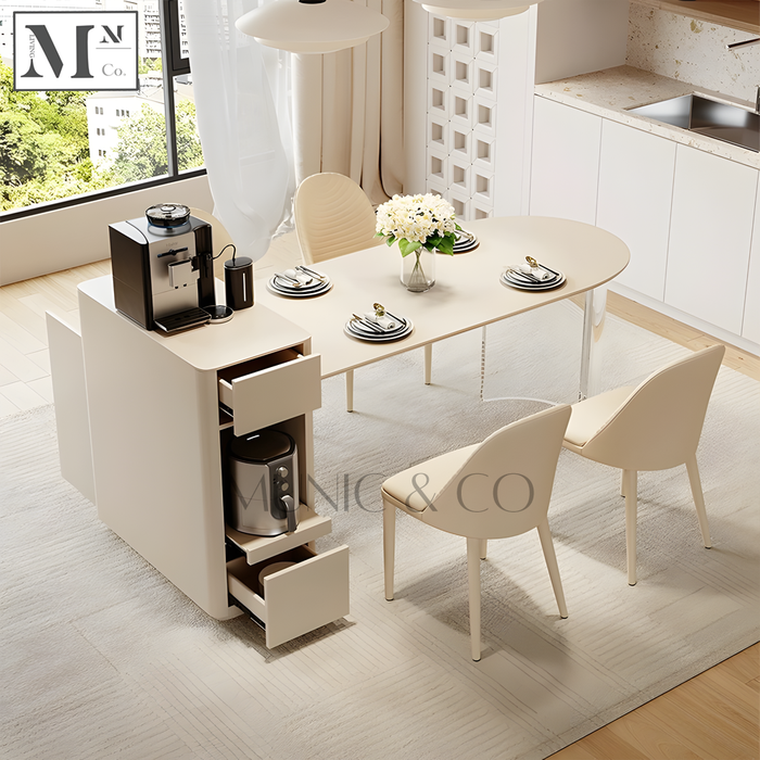 MUSE Minimalist Sintered Stone Extendable Dining Table with Shelf and Storage