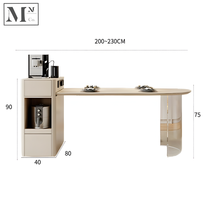 MUSE Minimalist Sintered Stone Extendable Dining Table with Shelf and Storage