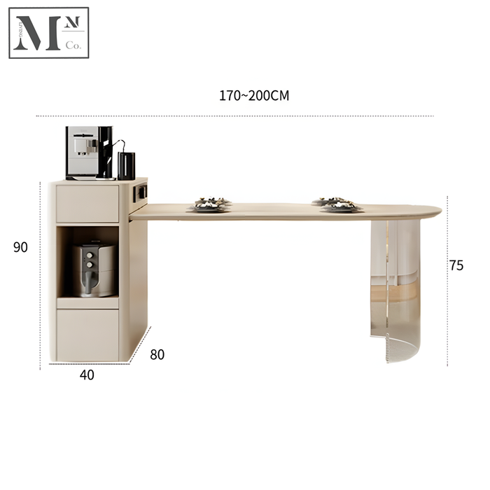 MUSE Minimalist Sintered Stone Extendable Dining Table with Shelf and Storage