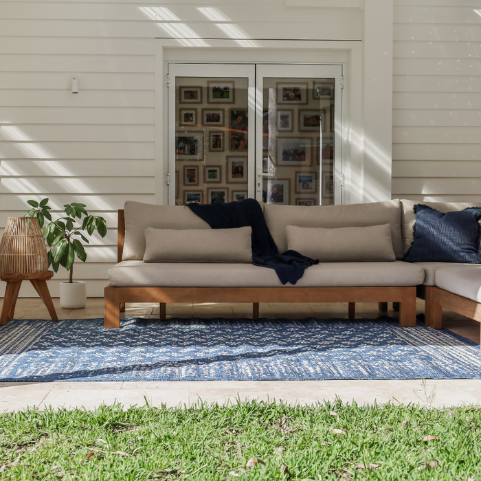 Pearl Blue Floral Polypropylene Large Rug - Fab Habitat , Outdoor Rugs,