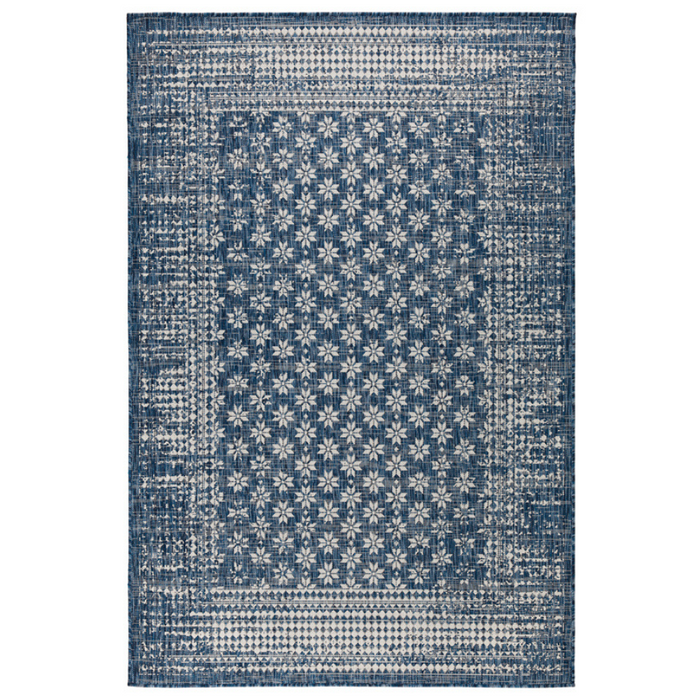 Pearl Blue Floral Polypropylene Large Rug - Fab Habitat , Outdoor Rugs,