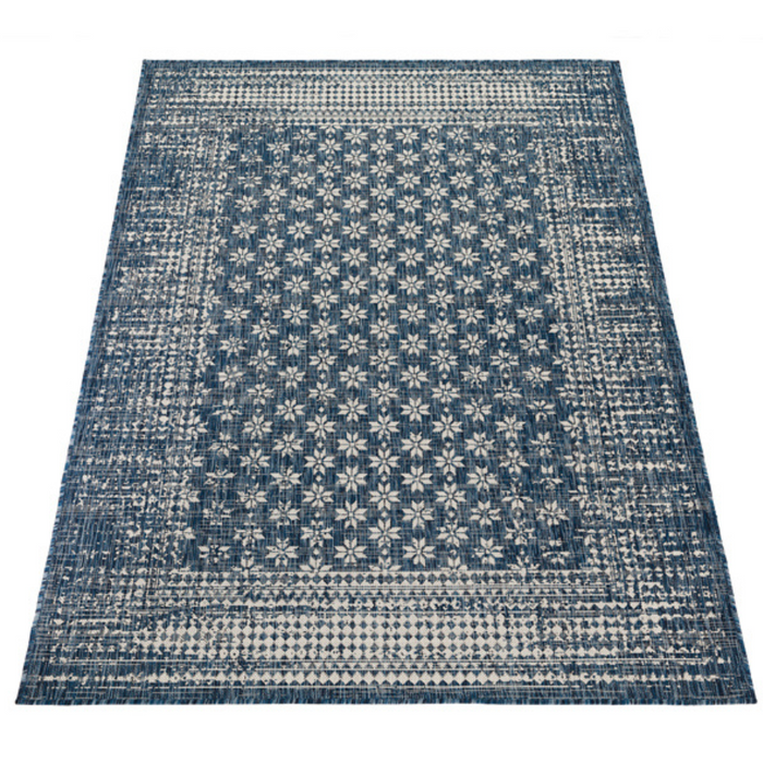 Pearl Blue Floral Polypropylene Large Rug - Fab Habitat , Outdoor Rugs,