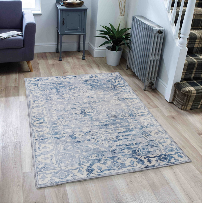 Shay Blue Traditional Machine Washable Large Rug - Fab Habitat , Rugs,